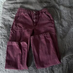 TNA Aritzia burgundy straight leg denim pants